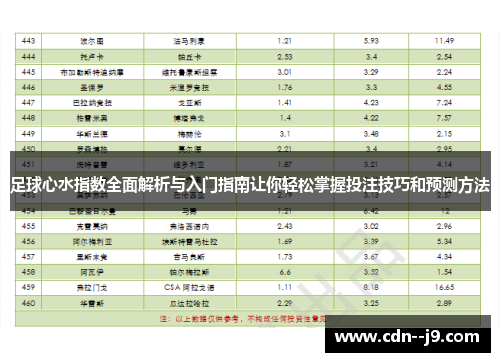 足球心水指数全面解析与入门指南让你轻松掌握投注技巧和预测方法